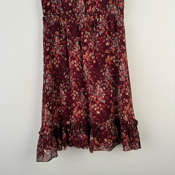 Sundance Dress Midi 100% Silk Floral Burgundy Tulip Sleeve Romantic Boho Size S - Picture 6 of 12
